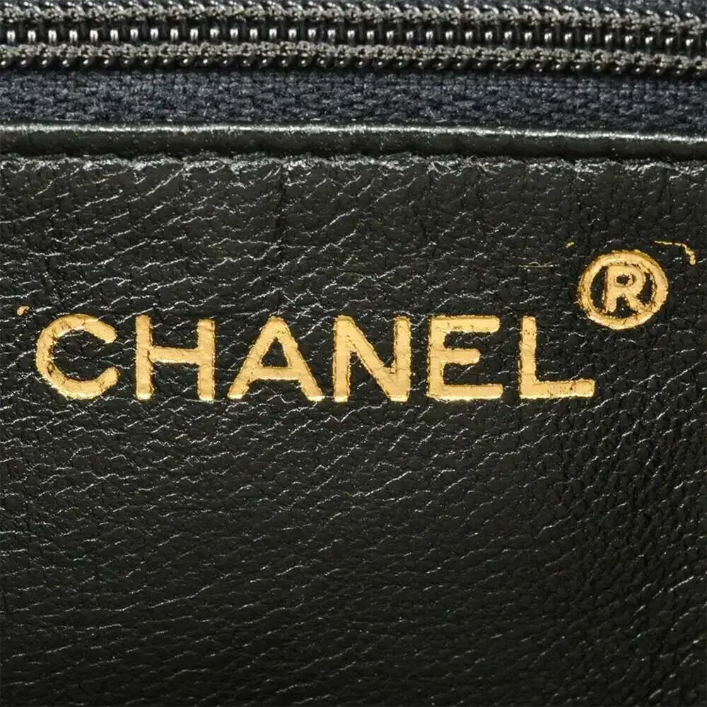 CHANEL Black Lambskin Leather Logo Shoulder Bag